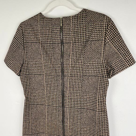 Hugo Boss Dixetta Sheath Midi Dress Brown Black Houndstooth US 8 Short Sleeve - Picture 8 of 16